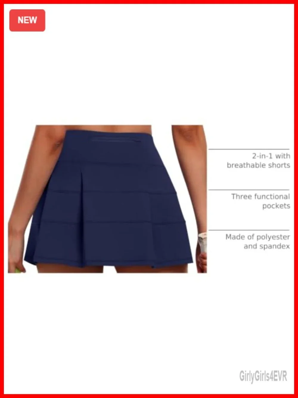 Women's Pleated Tennis Skort with Shorts, High Waist Athletic Skirt with
